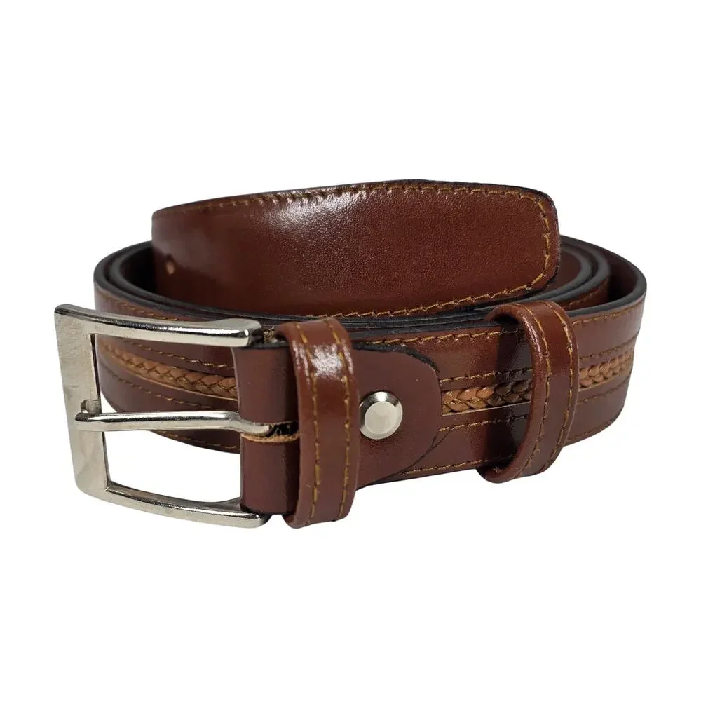 GENUINE LEATHER MADE IN SPAIN BROWN BRAIDED SIZE 42 BELT – QUALITY CRAFTSMANSHIP